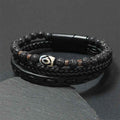 Fortune Jewel Dzi Bead Lava Rock Multilayered Braided Leather Wealth Bracelet