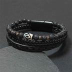 Fortune Jewel Dzi Bead Lava Rock Multilayered Braided Leather Wealth Bracelet
