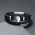 Fortune Jewel Black White YIN YANG Multilayered Leather Balance Bracelet
