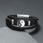 Fortune Jewel Black White YIN YANG Multilayered Leather Balance Bracelet