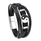 Fortune Jewel Black White YIN YANG Multilayered Leather Balance Bracelet