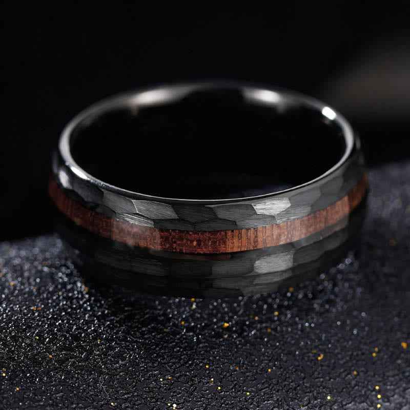 Fortune Jewel Hammered Texture Inlay Tungsten Steel Endurance Ring