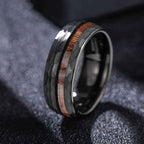 Fortune Jewel Hammered Texture Inlay Tungsten Steel Endurance Ring
