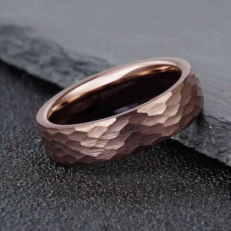Fortune Jewel Simple Hammered Texture Tungsten Steel Reliability Ring