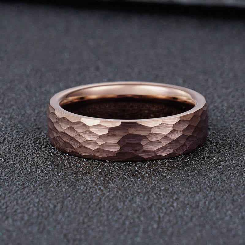 Fortune Jewel Simple Hammered Texture Tungsten Steel Reliability Ring