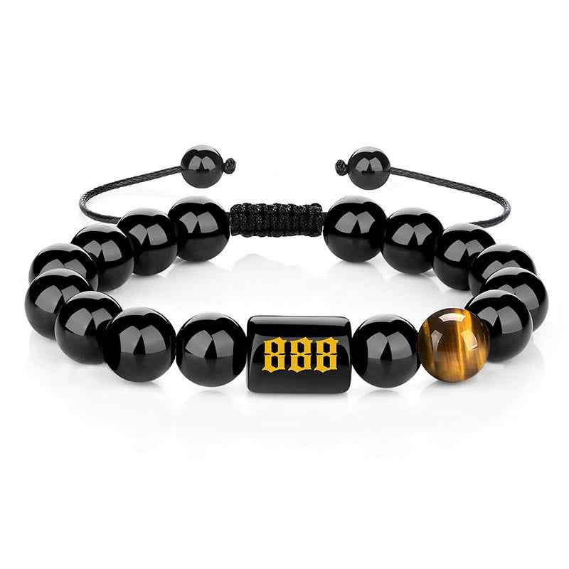 Fortune Jewel Angel Number Natural Black Obsidian Tiger Eye Strength Fulfillment Bracelet