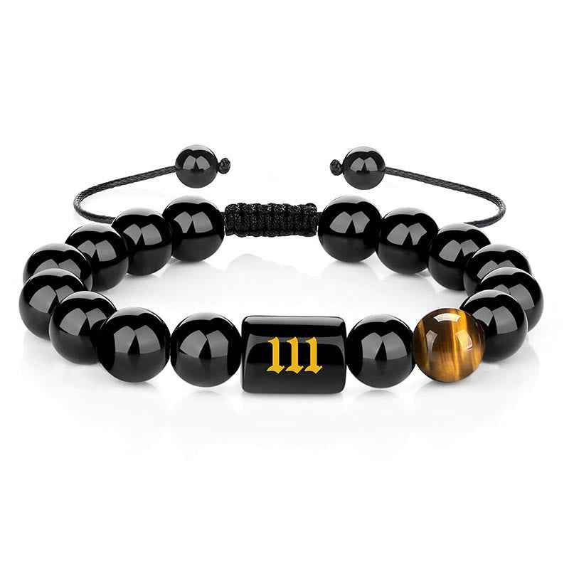 Fortune Jewel Angel Number Natural Black Obsidian Tiger Eye Strength Fulfillment Bracelet