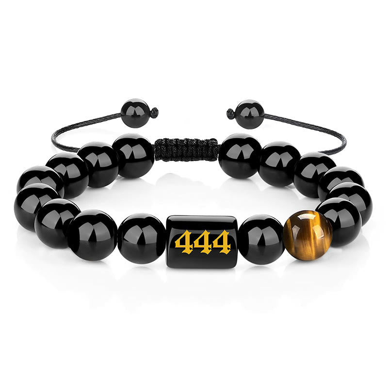 Fortune Jewel Angel Number Natural Black Obsidian Tiger Eye Strength Fulfillment Bracelet