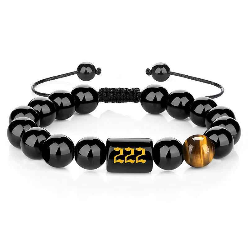 Fortune Jewel Angel Number Natural Black Obsidian Tiger Eye Strength Fulfillment Bracelet