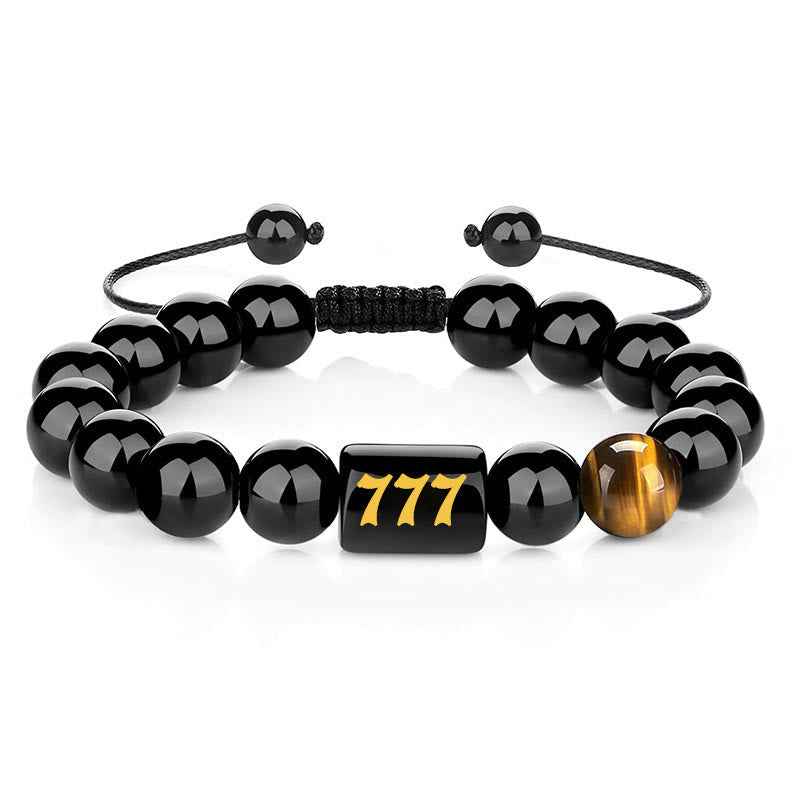 Fortune Jewel Angel Number Natural Black Obsidian Tiger Eye Strength Fulfillment Bracelet