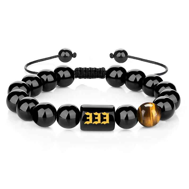 Fortune Jewel Angel Number Natural Black Obsidian Tiger Eye Strength Fulfillment Bracelet