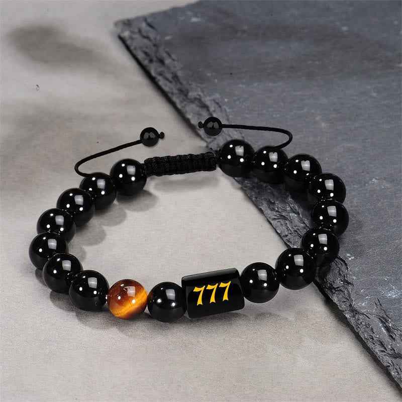 Fortune Jewel Angel Number Natural Black Obsidian Tiger Eye Strength Fulfillment Bracelet
