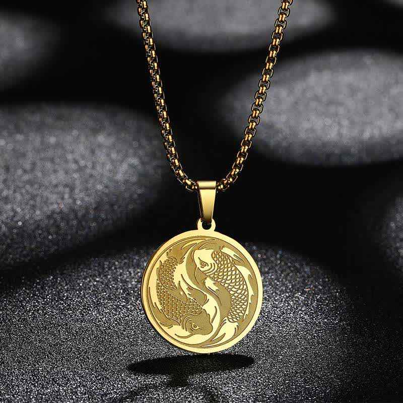 Fortune Jewel Stainless Steel Double Koi Fish Success Necklace Pendant