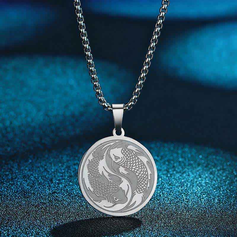 Fortune Jewel Stainless Steel Double Koi Fish Success Necklace Pendant