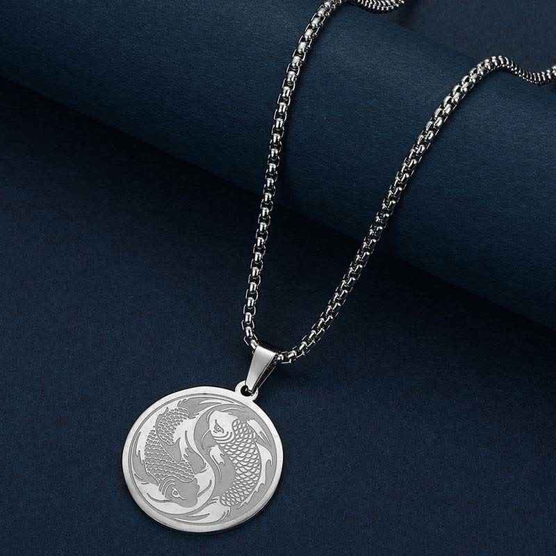 Fortune Jewel Stainless Steel Double Koi Fish Success Necklace Pendant