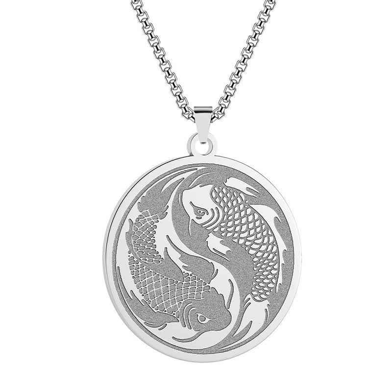 Fortune Jewel Stainless Steel Double Koi Fish Success Necklace Pendant