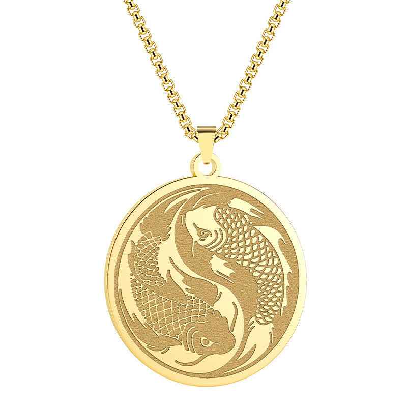 Fortune Jewel Stainless Steel Double Koi Fish Success Necklace Pendant