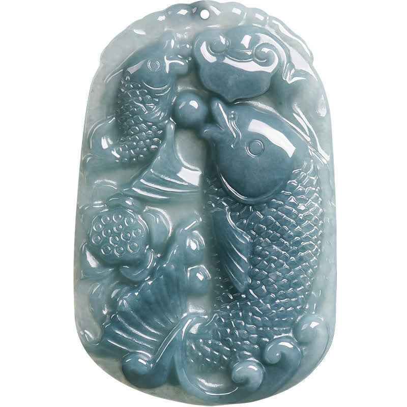 Fortune Jewel Natural Jade Carving Double Koi Fish Rope Prosperity Necklace Pendant