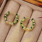 Fortune Jewel Round Bamboo Dripping Design Copper Fortune Hoop Earrings
