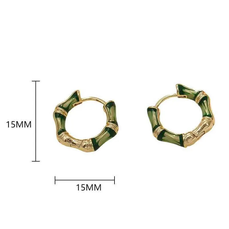 Fortune Jewel Round Bamboo Dripping Design Copper Fortune Hoop Earrings