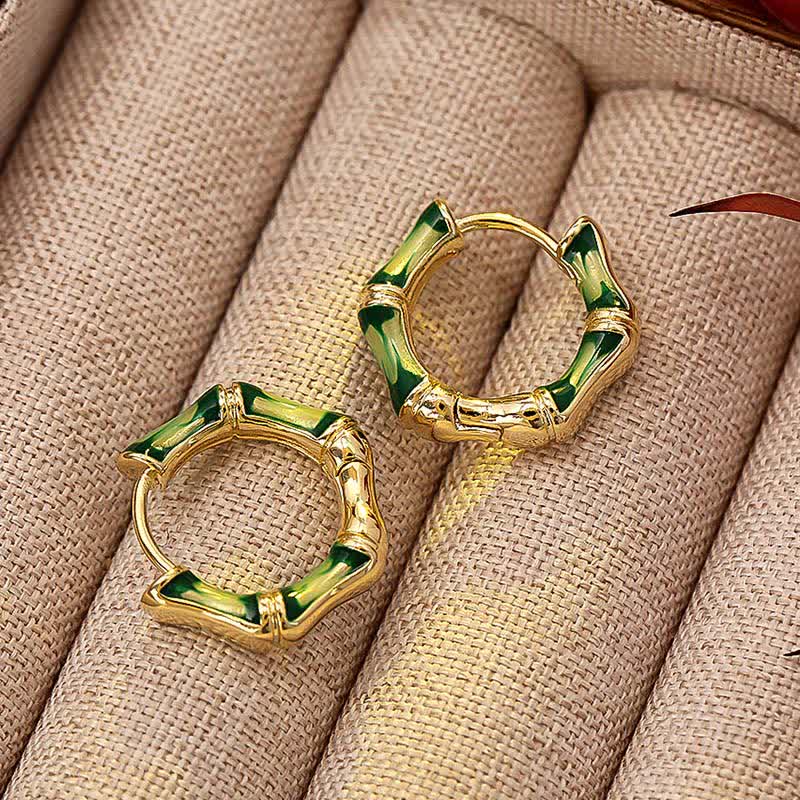 Fortune Jewel Round Bamboo Dripping Design Copper Fortune Hoop Earrings