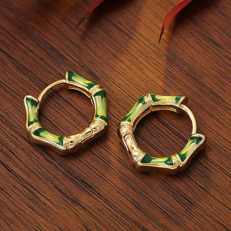 Fortune Jewel Round Bamboo Dripping Design Copper Fortune Hoop Earrings