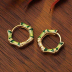 Fortune Jewel Round Bamboo Dripping Design Copper Fortune Hoop Earrings