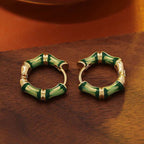 Fortune Jewel Round Bamboo Dripping Design Copper Fortune Hoop Earrings