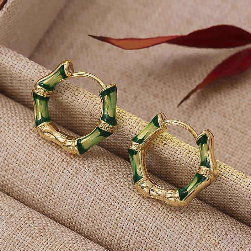 Fortune Jewel Round Bamboo Dripping Design Copper Fortune Hoop Earrings
