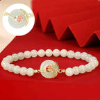 Fortune Jewel 925 Sterling Silver Hetian White Jade Lotus Symbol Peace Buckle Harmony Beaded Bracelet