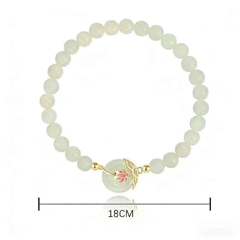 Fortune Jewel 925 Sterling Silver Hetian White Jade Lotus Symbol Peace Buckle Harmony Beaded Bracelet