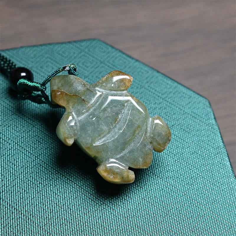 Fortune Jewel Green Jade Turtle Prosperity Necklace Pendant