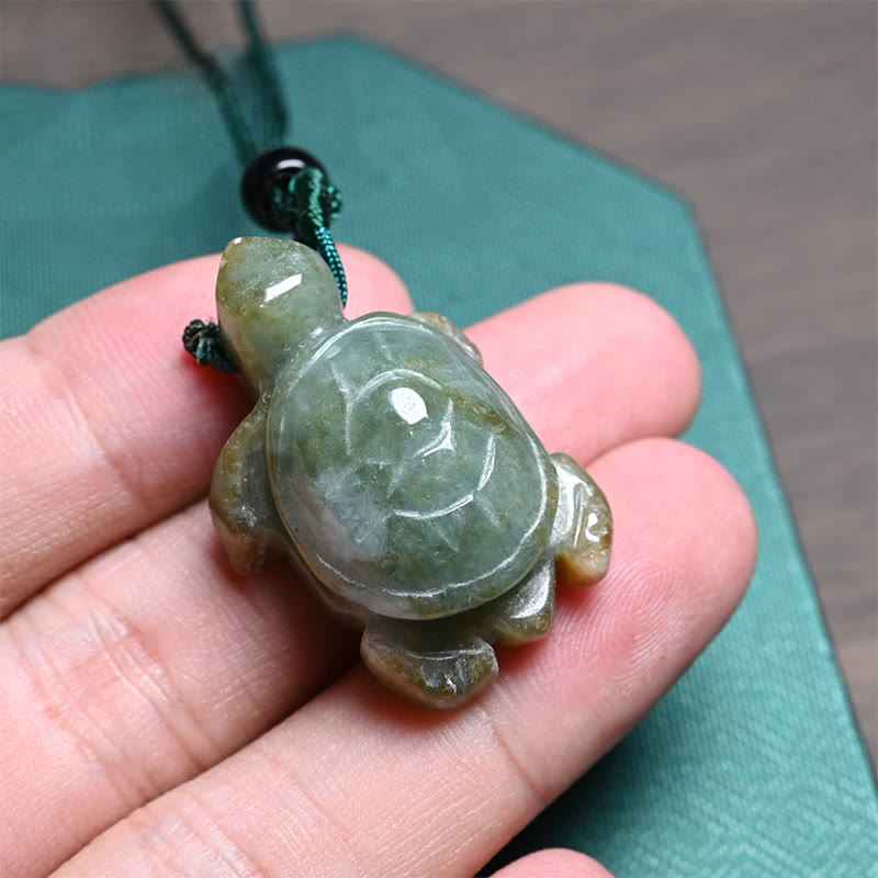 Fortune Jewel Green Jade Turtle Prosperity Necklace Pendant