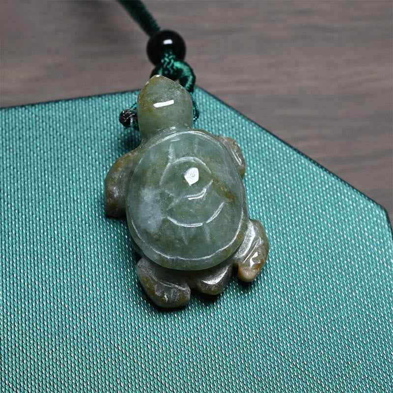 Fortune Jewel Green Jade Turtle Prosperity Necklace Pendant