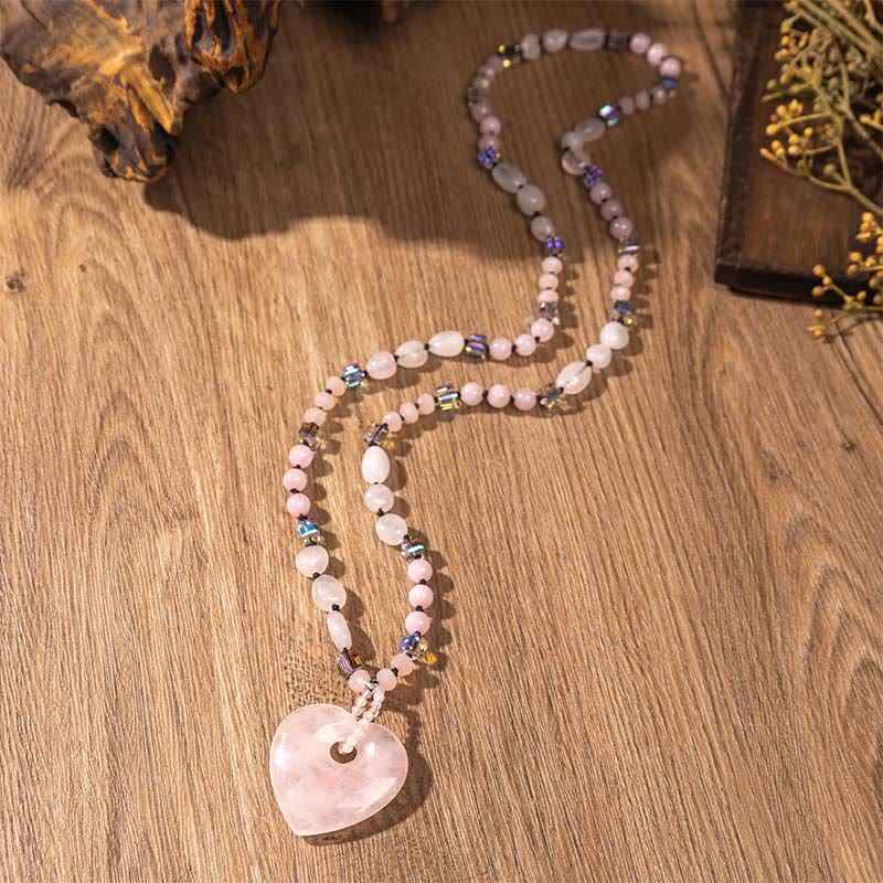 Fortune Jewel Rose Quartz Green Aventurine Love Heart Beads Luck Necklace Pendant