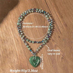 Fortune Jewel Rose Quartz Green Aventurine Love Heart Beads Luck Necklace Pendant