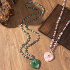 Fortune Jewel Rose Quartz Green Aventurine Love Heart Beads Luck Necklace Pendant