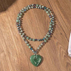 Fortune Jewel Rose Quartz Green Aventurine Love Heart Beads Luck Necklace Pendant