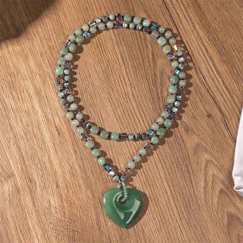 Fortune Jewel Rose Quartz Green Aventurine Love Heart Beads Luck Necklace Pendant