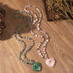 Fortune Jewel Rose Quartz Green Aventurine Love Heart Beads Luck Necklace Pendant