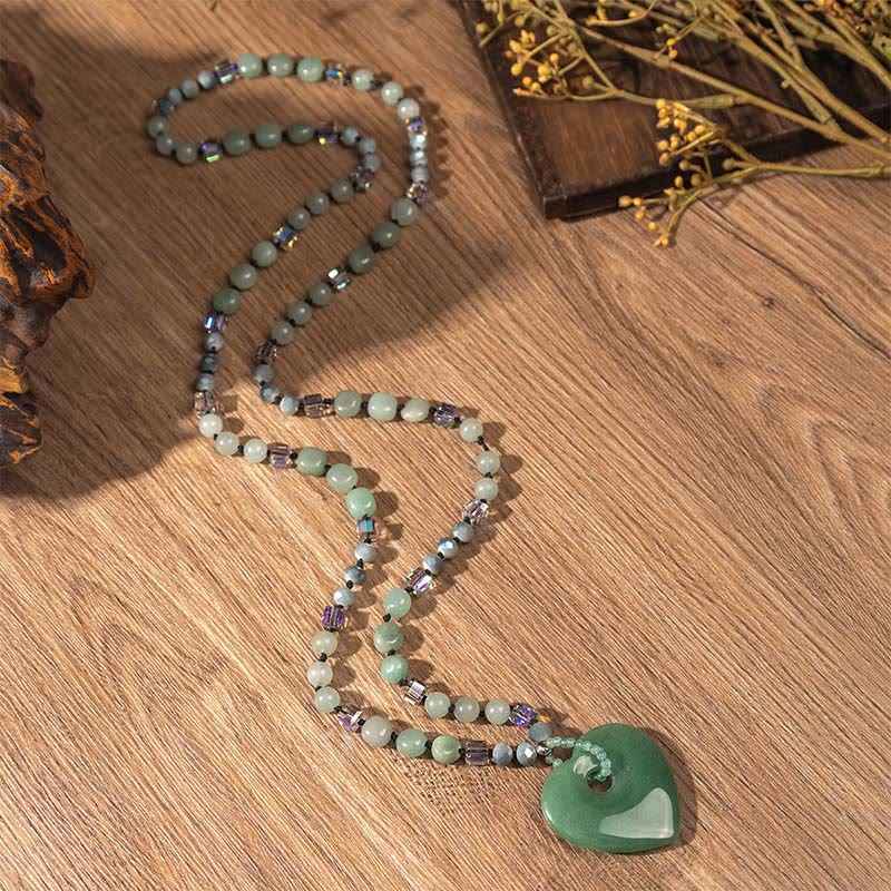 Fortune Jewel Rose Quartz Green Aventurine Love Heart Beads Luck Necklace Pendant