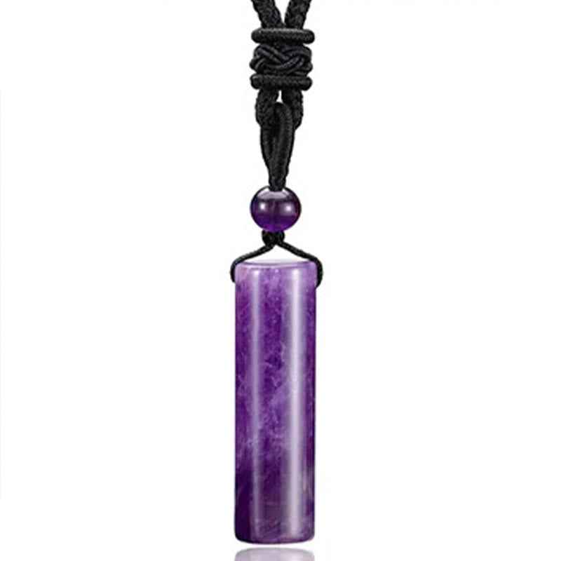 Fortune Jewel Various Crystal Rose Quartz Green Aventurine Amethyst Cylinder Healing Necklace Pendant