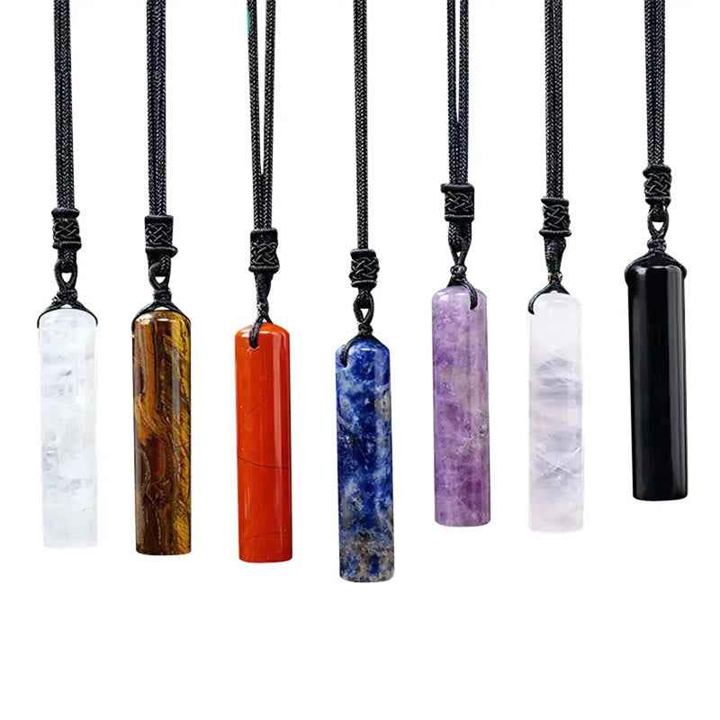 Fortune Jewel Various Crystal Rose Quartz Green Aventurine Amethyst Cylinder Healing Necklace Pendant
