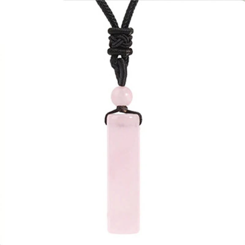 Fortune Jewel Various Crystal Rose Quartz Green Aventurine Amethyst Cylinder Healing Necklace Pendant - Fortune Jewel