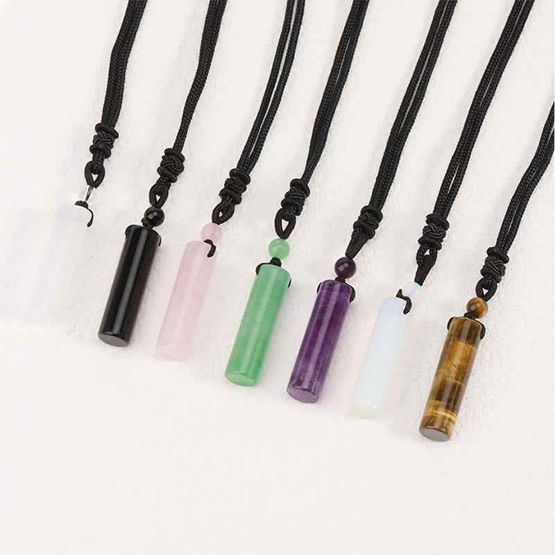 Fortune Jewel Various Crystal Rose Quartz Green Aventurine Amethyst Cylinder Healing Necklace Pendant