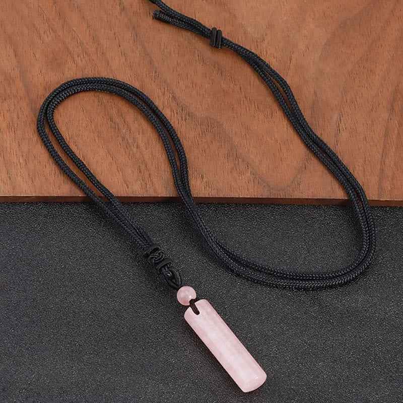 Fortune Jewel Various Crystal Rose Quartz Green Aventurine Amethyst Cylinder Healing Necklace Pendant