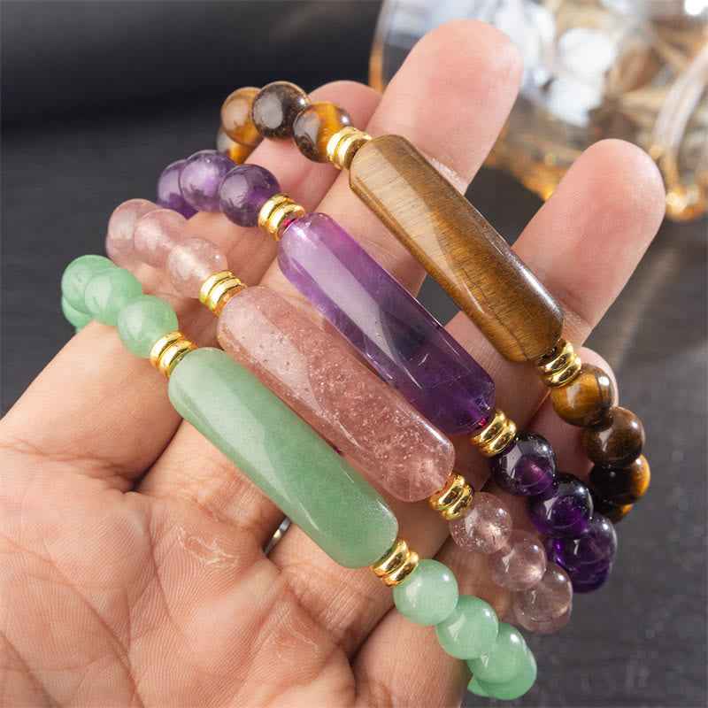 Fortune Jewel Amethyst Green Aventurine Tiger Eye Strawberry Quartz Positive Transformation Bracelet