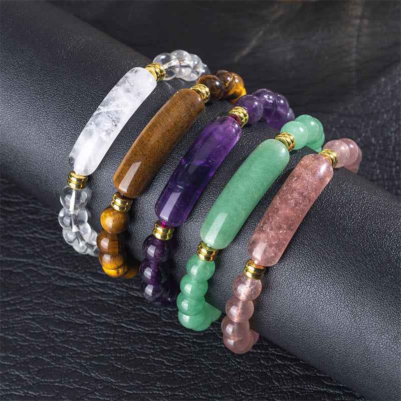 Fortune Jewel Amethyst Green Aventurine Tiger Eye Strawberry Quartz Positive Transformation Bracelet