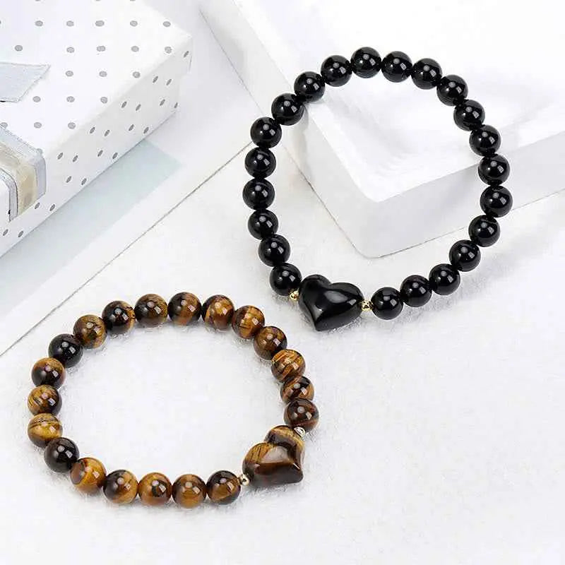 Fortune Jewel Natural Amethyst Green Aventurine Tiger Eye Strawberry Quartz Love Heart Spiritual Bracelet