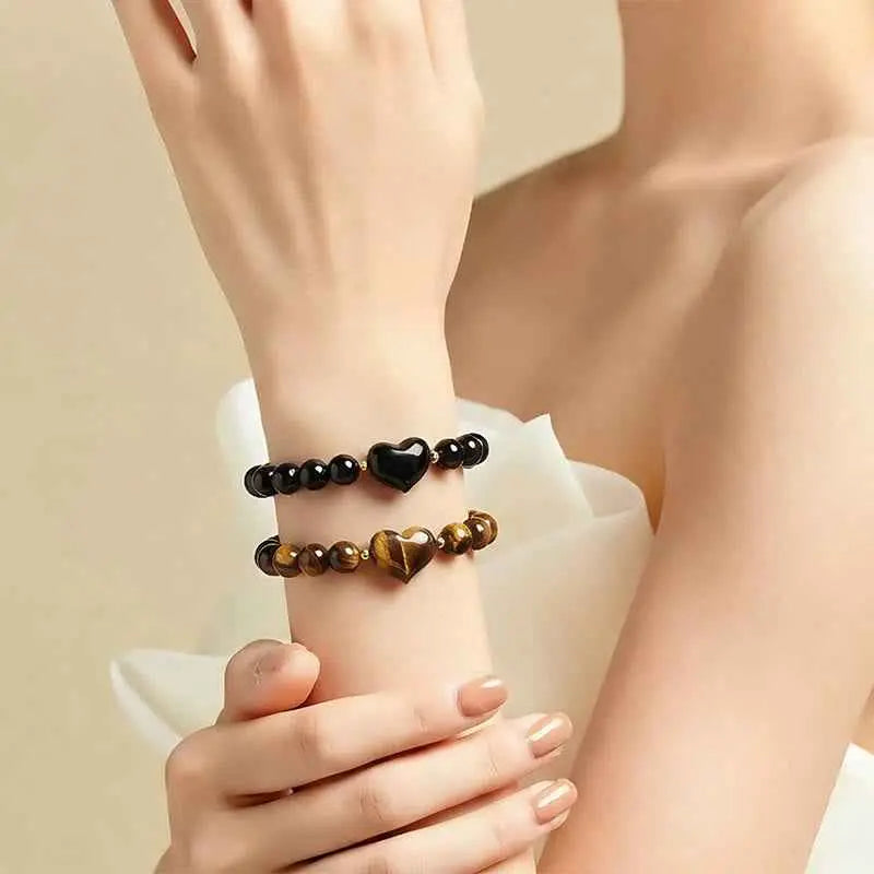 Fortune Jewel Natural Amethyst Green Aventurine Tiger Eye Strawberry Quartz Love Heart Spiritual Bracelet